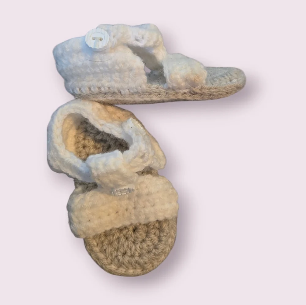 Handmade Adorable Knit Baby Slippers - White and Tan